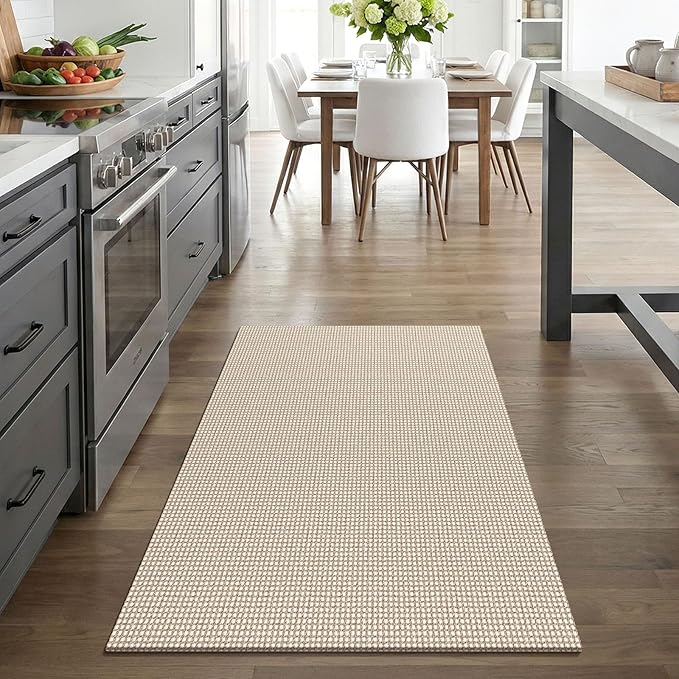 EARTHALL Woven Area Rug 3x4 Ft Washable Rugs for Entryway Braided Non Slip Rubber Backed Throw Rugs Door Mat Indoor Outdoor Entrance Cotton Carpet for Kitchen Foyer Front Door, Beige/Ivory