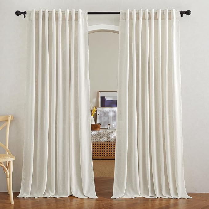 NICETOWN Natural Linen Sliding Door Curtains 84 inches Long, Rod Pocket & Back Tab Thick Flax Semi Sheer Privacy Assured with Light Filtering for Bedroom/Living Room, W68 x L84, 2 Pieces