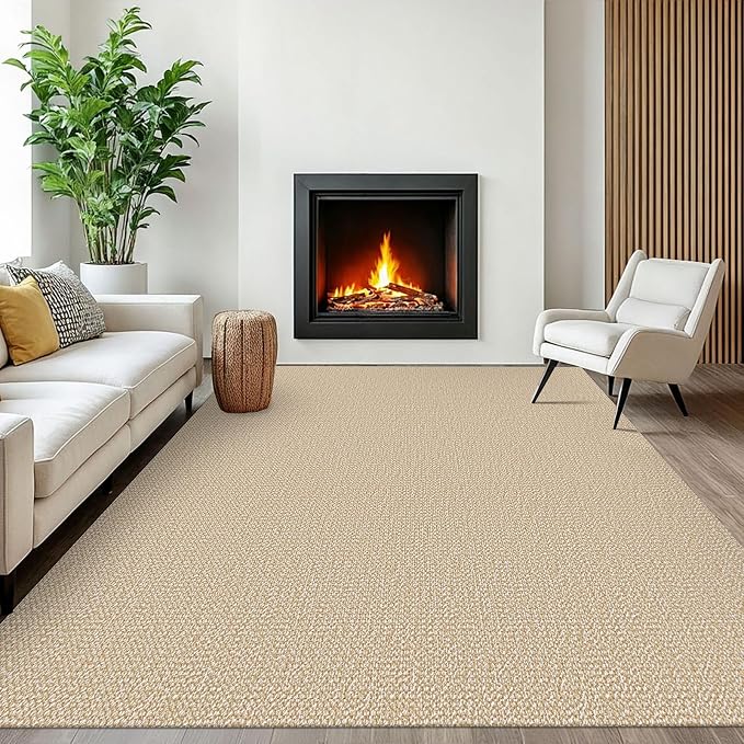 EARTHALL Washable Area Rugs 6x9 Ft Non Slip Living Room Rugs Cotton Dining Room Rug Braided Bedroom Rugs Indoor Outdoor Floor Carpet for Living Room, Bedroom, Dining Room, Golden Beige/White