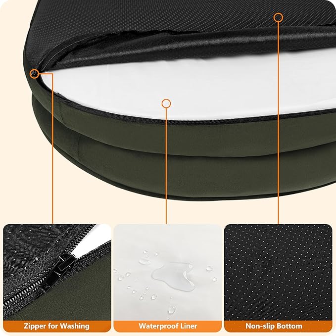 Dwanton Orthopedic Dog Bed for Medium Dogs with Gel Memory Foam, Waterproof Dog Sofa, Washable Pet Bed with Four Sided Bolster Cushion, Removable Cover & Non-Slip Bottom, 28", Green