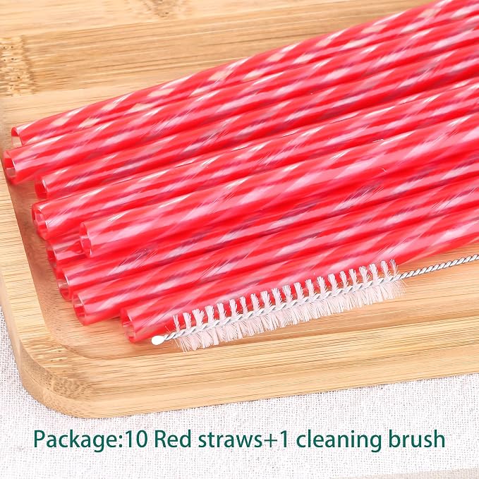 Dakoufish Replacement Straws for StanleylOwalalHydro Jug 40oz 30oz Tumbler,10 Pack 12 Inch Red Reusable Straws With Cleaning Brush For Stanley Simple Modern Cup,Dishwasher Safe.