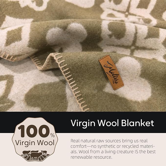 Molithe 100% Wool Blanket, 62" x 86", Warm, Thick, Washable, Military | Great for Camping, Outdoors, Sporting Events, Survival Kits Oat Latte