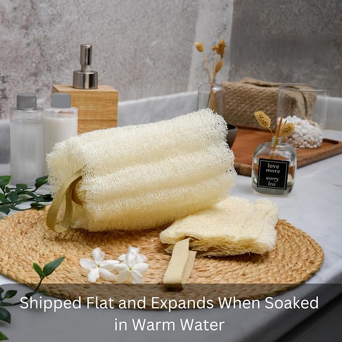 Natural Egyptian Loofahs Exfoliating Scrubber for Shower, Natural Loofah Sponge Body Scrubber, Deep Clean & Invigorate Your Skin, for Men and Women (Natural Loofah, 3, Count)