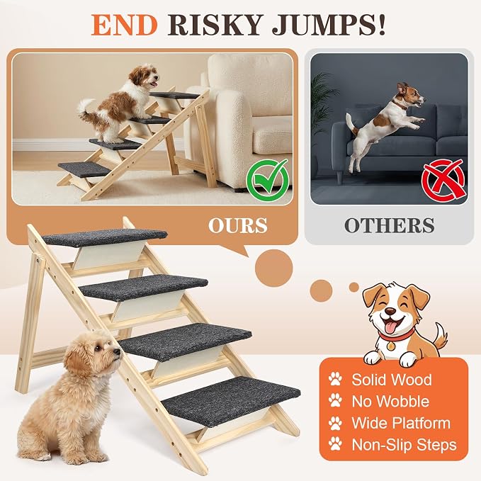 Dog Ramp,2-in-1 Foldable Pet Stairs for High Beds, 4 Steps Dog Steps | Upgraded Anti-Slip Features, Suitable for Couch, Car, Bed and Joint-Friendly Senior Durable Dog Stairs