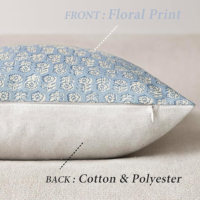 Foindtower Set of 2 Decorative Vintage Floral Print Throw Pillow Covers Neutral Modern Farmhouse Cushion Covers Boho Home Decor for Sofa Couch Chair Bedroom Living Room Outdoor,22×22 Inch,Powder Blue