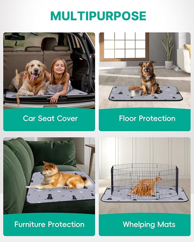 JollyMate 24"x36" Washable Pee Pads for Dogs, Ultra-Absorbent and Leak-Proof Reusable Pee Pads, Non-Slip Reusable Puppy Pads, Waterproof Dog Pee Pads, 2 Pack