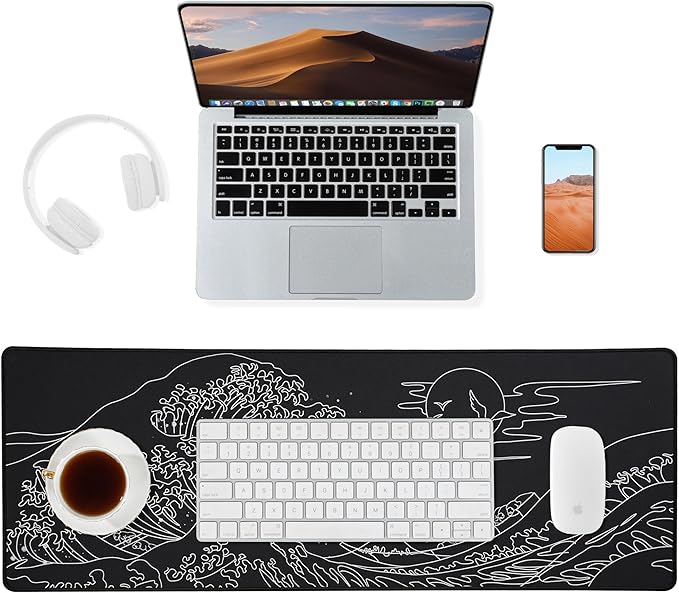 ALOANES Waterproof Mouse Pad, XL Gaming Keyboard Pad with Anti-Slip Base, Grain Jacquard Surface, Extend Desk pad for Gamer, Office & Home, Sea Wave Mousepad 31.5"x 11.8"x 0.12"