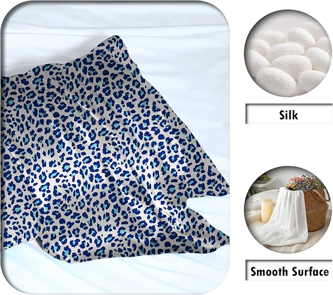 Mulberry Silk Pillowcase for Hair and Skin Standard Size Leopard Print Pillow Cases with Zipper Soft Breathable Smooth Cooling Covers for Sleeping (Blue Leopard, 20"X 26",1Pcs)