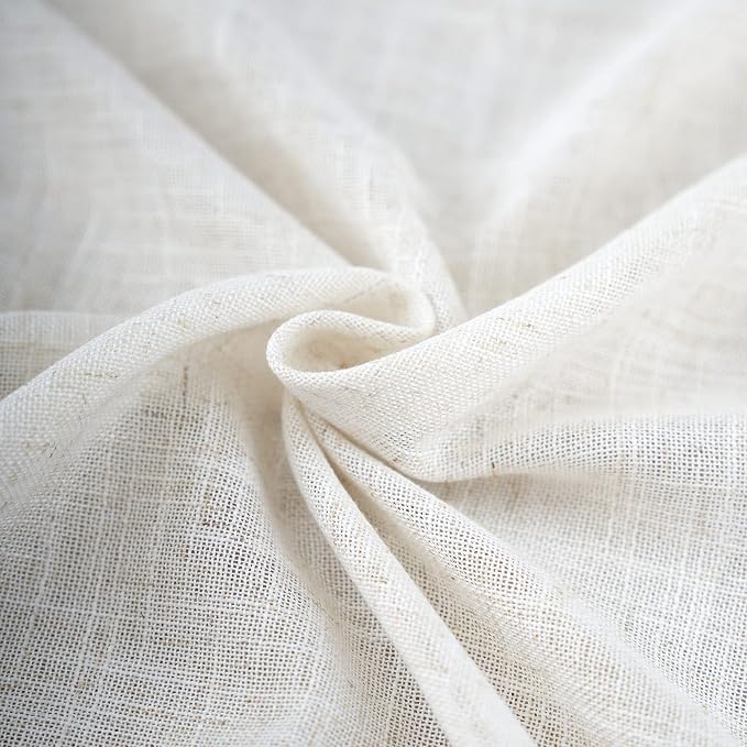 Linen Semi Sheer Curtains Tab Top Light Filtering Elegant Curtains & Drapes for Bedroom (Natural, 52" W x 63" L, Pack of 2)