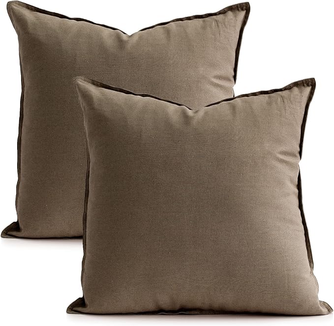 Jeanerlor Set of 2 Decorative 26"x26" Cotton Linen Chair Throw Pillow Case Green for Sofa Durable Classy, Comfortable Cushion Cover for Coffee Shop/Bar (65 x 65cm) Khaki
