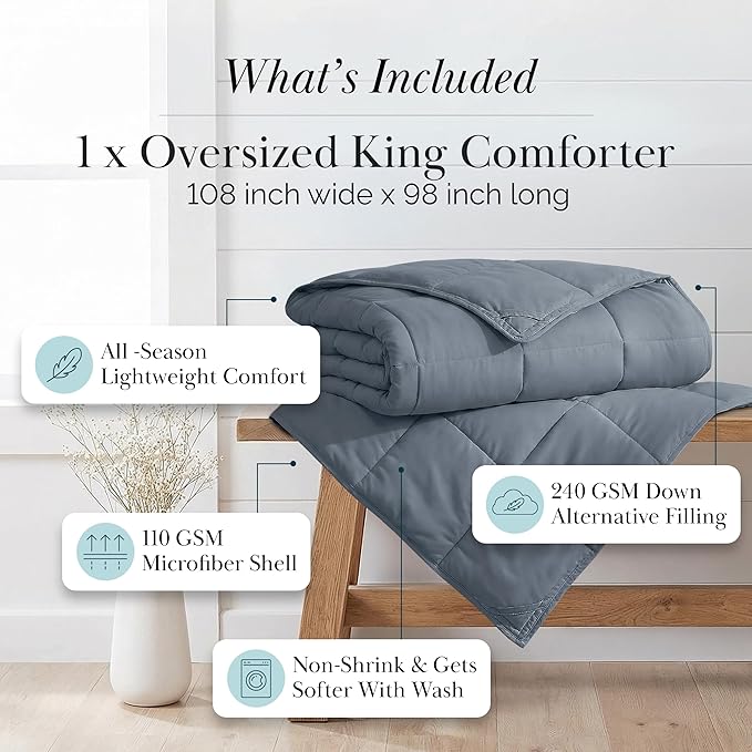 Southshore Fine Living, Inc. Comforters, King Size Down-Alternative Comforter, Oversized Cal/King Blue Comforter, Hotel Quality, All Season, Pet Hair Resistant Bedding, Slate Blue