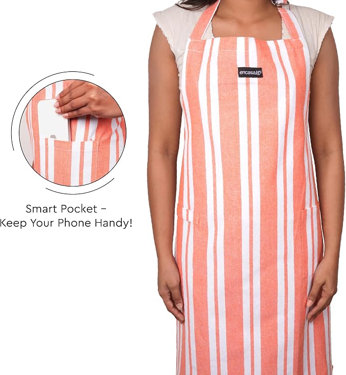 Encasa XO Cotton Kitchen Aprons for Women & Men with Pocket & Towel Loop, Adjustable Neck & Back Strap for Cooking, Baking