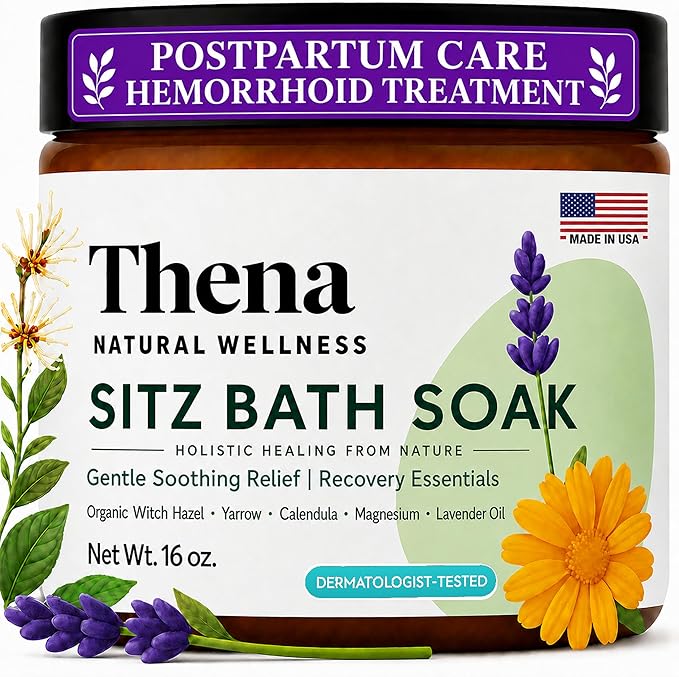 Best Organic Sitz Bath Soak Postpartum Care and Post Partum Essentials, Natural Hemorrhoid Treatment for Women & Moms with Epsom Dead Sea Salt Witch Hazel, Sitz Bath for Toilet, Thena