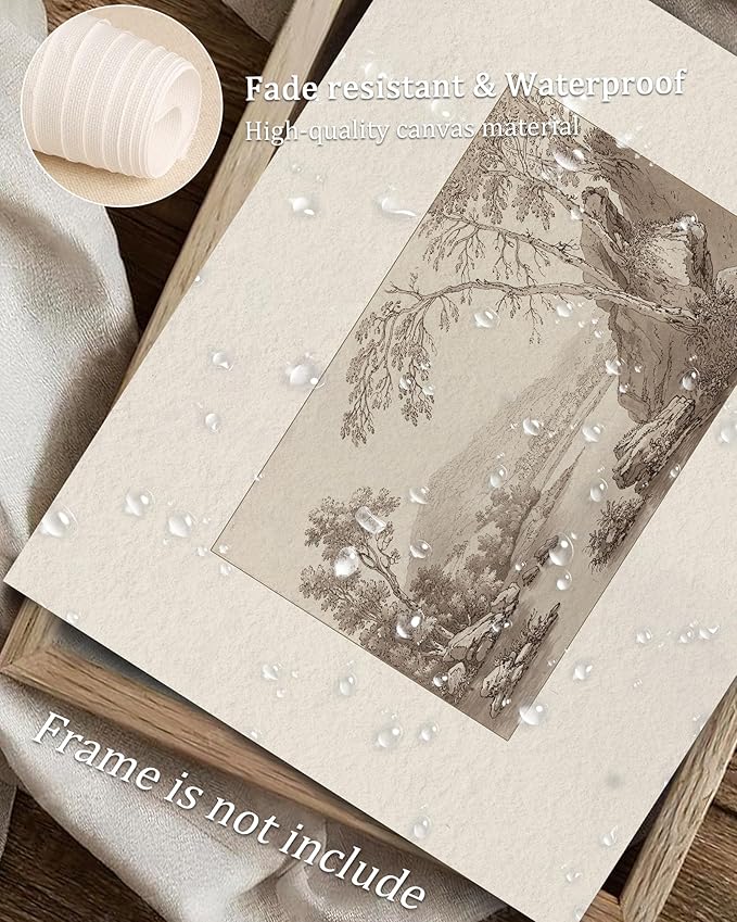 Vodefoad Vintage Neutral Landscape Wall Art Farmhouse Sketch Tree Minimalist Drawing Canvas Wall Decor Retro Antique Nature Art Pictures for Gallery Home Bedroom Farmhouse Bedroom - 8x10Inch Unframe