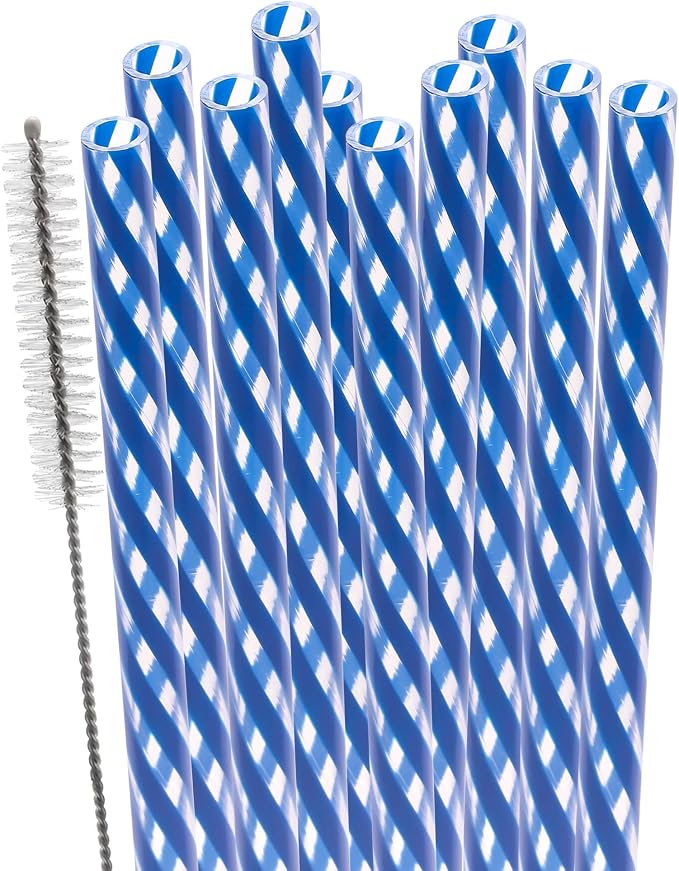 Dakoufish Replacement Straws for StanleylOwalalHydro Jug 40oz 30oz Tumbler,10 Pack 12 Inch Blue Reusable Straws With Cleaning Brush For Stanley Simple Modern Cup,Dishwasher Safe.
