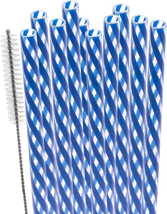 Dakoufish Replacement Straws for StanleylOwalalHydro Jug 40oz 30oz Tumbler,10 Pack 12 Inch Blue Reusable Straws With Cleaning Brush For Stanley Simple Modern Cup,Dishwasher Safe.