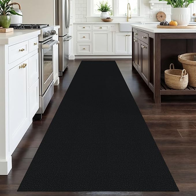EARTHALL Long Runner Rug 3x12 Ft Non Slip Runners for Hallways Cotton Non Slip Entryway Runner Braided Kitchen Runner Indoor Outdoor Carpet Runners for Entryway, Hall, Foyers, Black/Grey