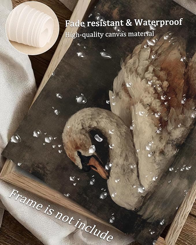 Vintage Swan Wall Art, Minimalist Elegant Swan Canvas Wall Decor, Neutral Animal Artwork Art Prints Room Decor, Cottagecore Classic Bird Art for Bedroom, Living Room, Bathroom, Lake House - 8x10Inch Unframe