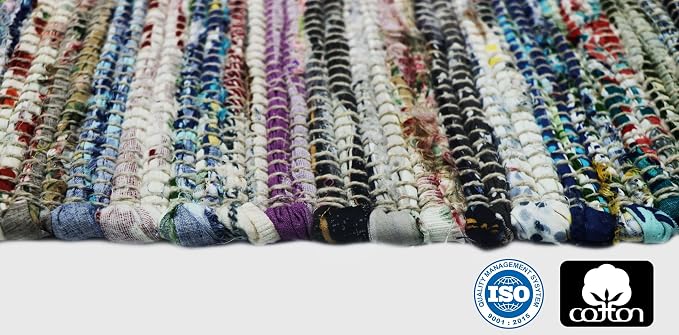 COTTON CRAFT Cotton Chindi Rag Rug - 3x5 ft – Handwoven Reversible Boho Farmhouse Accent Area Rug – Multicolor Recycled Cotton Yarn Throw Accent for Bedroom, Entryway, Kitchen & Living Room