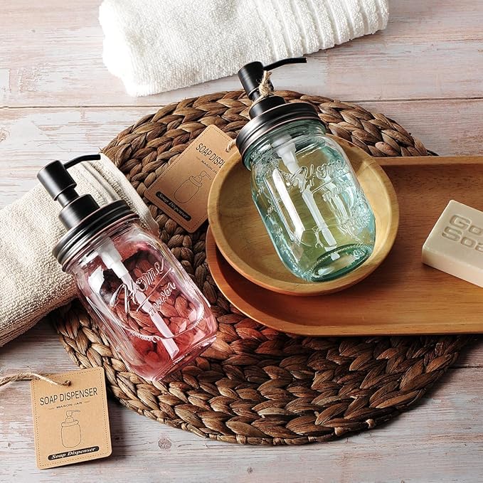 Amolliar Mason Jar Liquid Soap Dispenser, 16 OZ Lotion Glass Dispenser, Cute Farmhouse Decor for Kitchen, Bathroom, Refillable Dispenser for Hand Soap, Dish Soap, Lotion Soap, Oil Rubbed Bronze 1 Pack