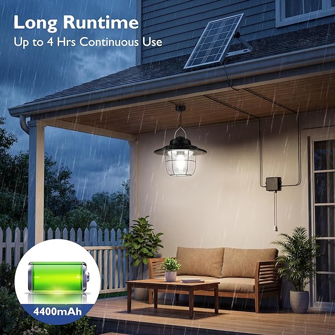 ropelux Solar Shed Lights Outdoor Indoor, 2000 Lumems Solar Light with Pull String, Cool & Warm White All Day Working Solar Chicken Coop Lamp, Waterproof for Gazebo, Shop, Garage, Barn, Porch