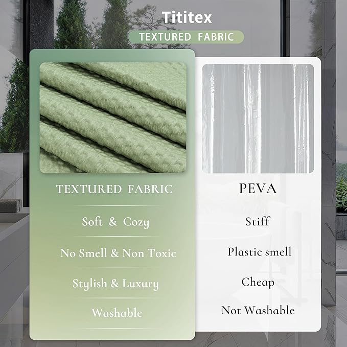 Tititex Solid Sage Green Cloth Fabric Shower Curtain Liner with 2 Magnets - Texture Soft Hotel Quality Waterproof Shower Liner, Light-Weight & Machine Washable 72x84 inch