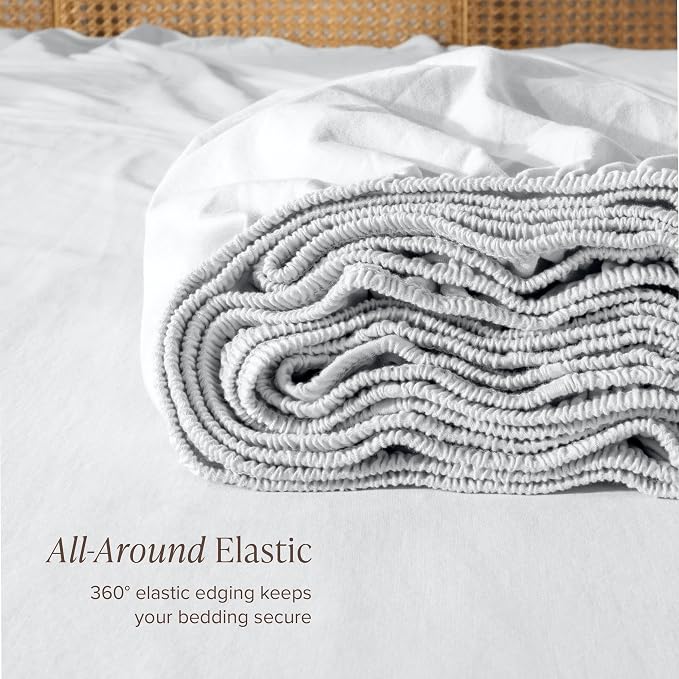 Bare Home 100% Organic Cotton Jersey Fitted Sheet - Queen Size - Ultra Soft - Deep Pocket Fitted Sheet - 100% Cotton - Ring Spun Yarns (Queen, White)