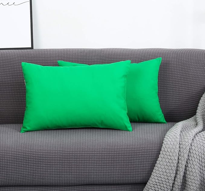 TangDepot 100% Cotton Solid Throw Pillow Cover 12x18 Bright Green | 100% cotton, same-color zip, machine wash & air dry. For living room, bedroom, office, car. 42 colors, 56 sizes. Cover only.