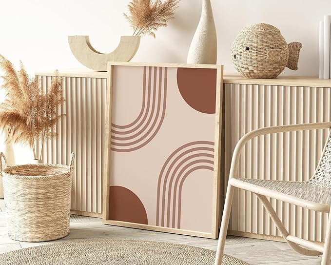 Y2K BOO Zen Stacked Stones UNFRAMED Wall Art Minimalist Organic Circles Earth Tones Terracotta Mid Century Modern 24x36 Inch Heavyweight Paper Zen Studio Decor