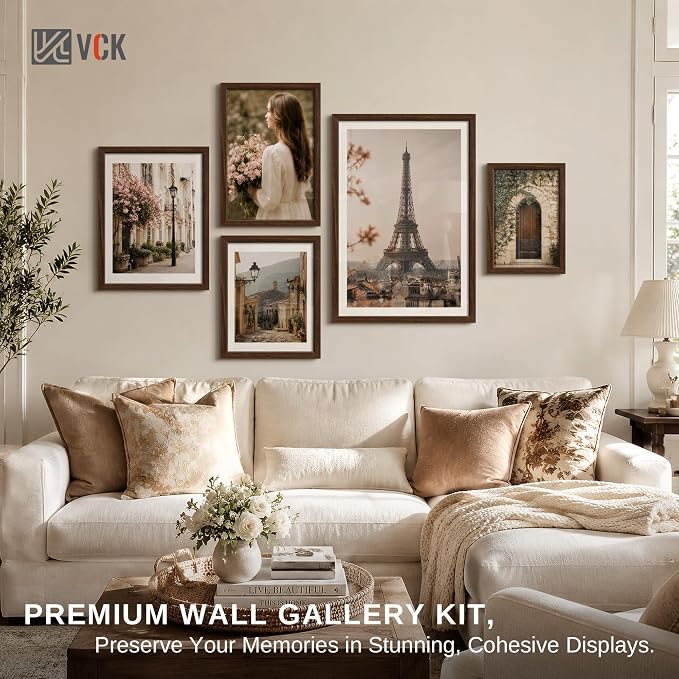 VCK 16x20 Poster Frames 3 Pack - Brown Solid Wood Picture Frame, Exclusive Wood Grain, Wall Hanging
