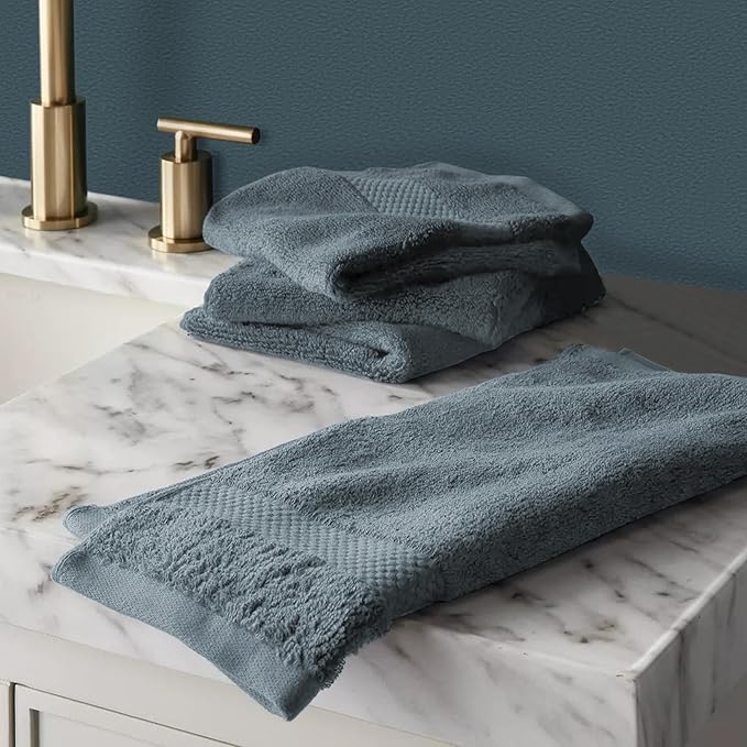 Organic Cotton Towels, 650 GSM Plush Feather Touch Quick Dry Wash Cloths, 12 Pack, GOTS Certified, Light Blue, 13x13 inch