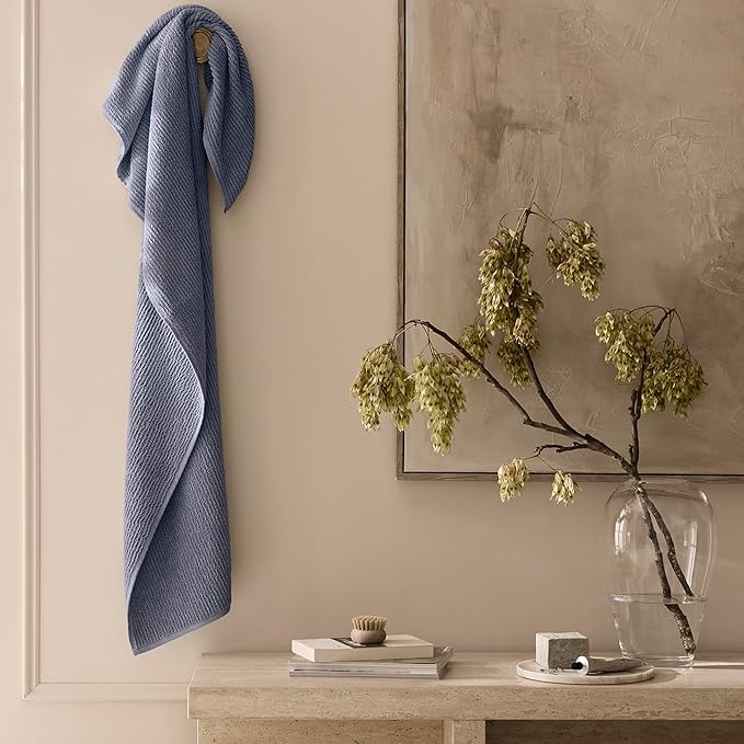 BOLL & BRANCH Turkish Ribbed Bath Towel - Mineral - 100% Organic Turkish Cotton - Soft Absorbent Quick Dry Luxury Spa Bath Towel with Ribbed Texture - Durable Sustainable Comfort