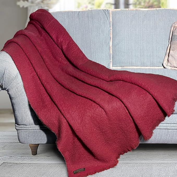 Biddy Murphy Ultra Soft Irish Mohair & Wool Throw Blanket, Made in Ireland, 54"x72", Solid Red