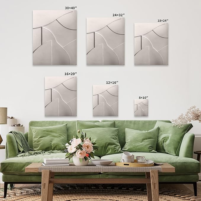 Monem Art Minimalist White Geometric Texture Print - Abstract Scandinavian Wall Art Poster - Wall Decor for Living Room, Bedroom or Office - 8x10 White Framed CANVAS Wall Art by Mareike Bohmer