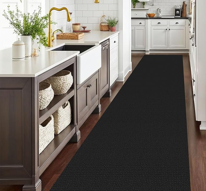 EARTHALL Runner Rug 3x18 Ft Washable Runners for Hallways Extra Long Woven Non Slip Entryway Runner Braided Kitchen Runner Indoor Outdoor Carpet Runners for Hotels, Officel, Stair, Black/Grey