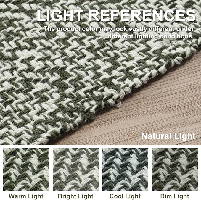 Collive Washable Boho Carpet Runners for Hallway 2.6x12ft, Farmhouse Long Rugs for Kitchen Cotton Hand Woven Bedroom Runner Rug Olive Green/Cream Low Pile Natural Floor Carpet for Indoor Hall Entryway