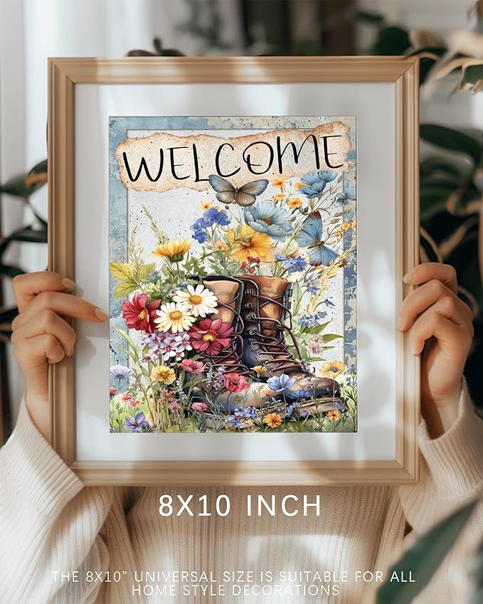 Vodefoad Vintage Garden decoration Wall Art Retro garden Wall Canvas Prints Welcome Garden Decor Canvas Sign Art Poster for Home Gallery Bedroom-8x10 Inch Unframe