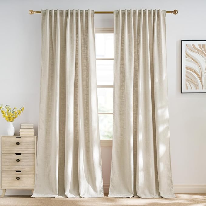 NICETOWN Jacquard Linen Curtains 108 inches Long, Waffle Weave Privacy with Light Filtering Window Treatments Boho Style for Bedroom, W52 x L108, 2 Panels