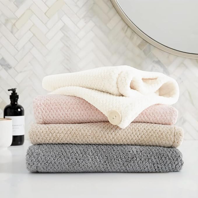 ROLSHOL Extra Large 4 Pack Microfiber Hair Towel Wrap for Women Super Absorbent & Quick Dry Hair Drying Towels with Button, Hair Turbans for Curly Hair Long & Short Hair - Anti-Frizz