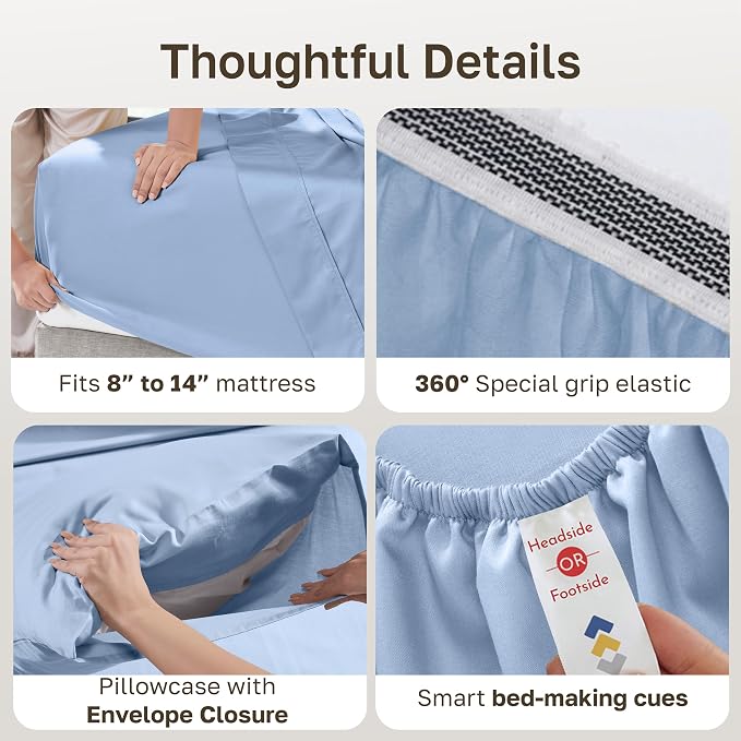 California Design Den Twin Sheets Set - Soft 100% Organic Cotton Sheets, Crisp and Cool Percale, Deep Pockets with Anti-Skid Elastic, Breathable and Durable Bedding Set - Light Blue