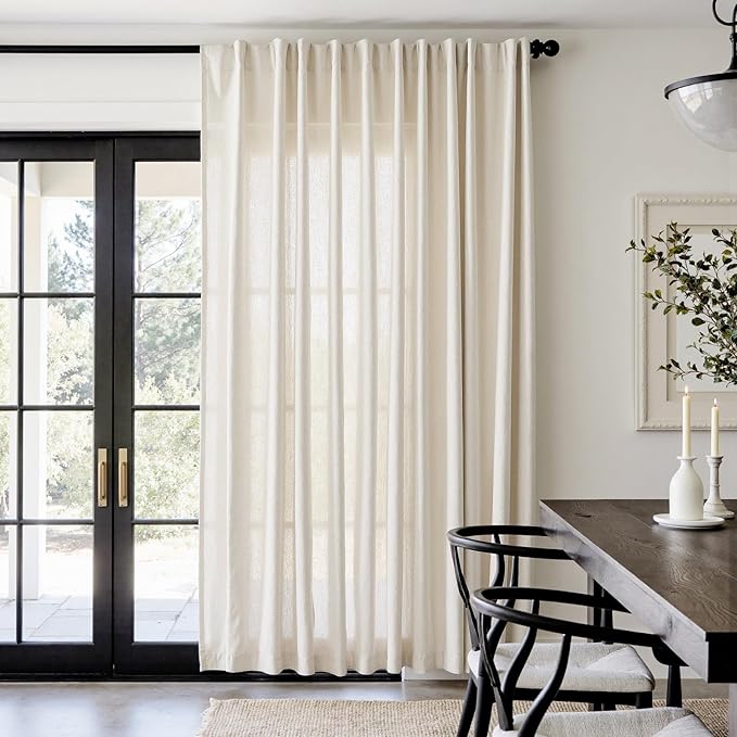 jinchan Extra Wide Sliding Door Curtain 84 Inch Length Natural Linen Curtains Semi Sheer Drapes for Patio Door Living Room Bedroom Home Office Light Filtering Beige Drapes 100 Inches Wide 1 Panel