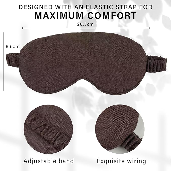 Eye mask Pure Linen Sleep Mask with Elastic Band, No Pressure On Eyes,Side Sleeper Eye Cover Organic Cotton Core Blindfold,Napping & Yoga Travel Essentials (Coffee)