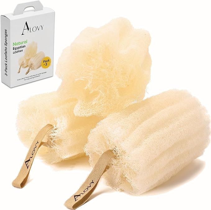 3-Pack Natural Egyptian Loofah Body Sponge, 100% Natural, Biodegradable, Large Size, Premium Quality