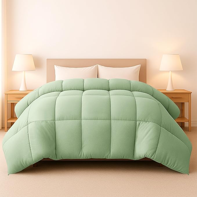LUX Décor Twin Comforter – 92x68 Ultra-Soft Down Alternative Duvet Insert with Corner Tabs & Box Stitching, Hotel Quality Plush Hypoallergenic Microfiber, Oeko-TEX Certified – Sage