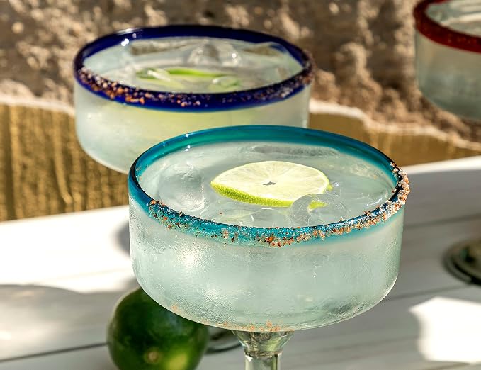 16 oz Hand Blown Mexican Margarita Glasses Set of 4 - Assorted colors