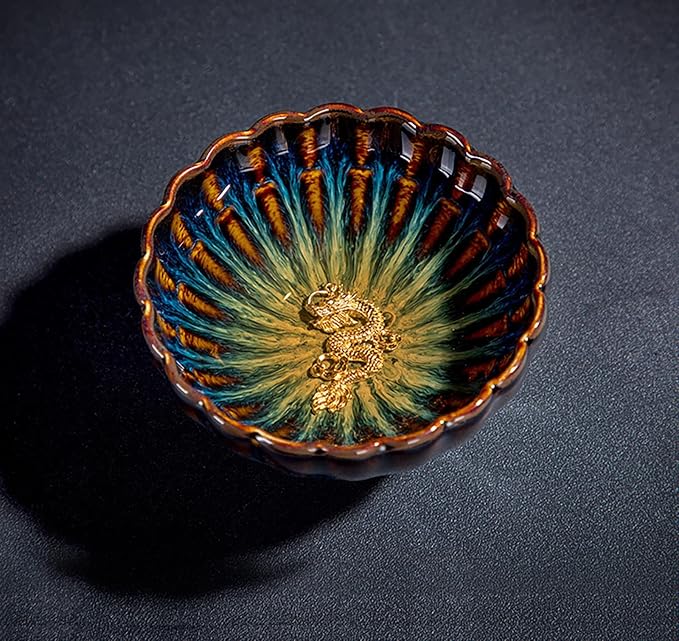 JianZhan tenmokus tea cup Ceramic Handmade TeaCup inlay Teacup Kungfu Tea Cup Master Teacup (Color : Dragon)