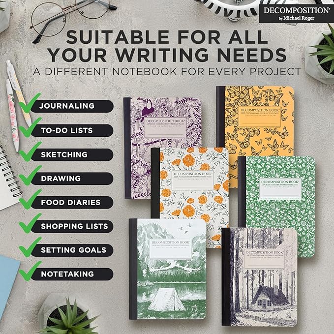 Decomposition Mountain Lake College Ruled Composition Notebook - 9.75 x 7.5 Journal with 160 Lined Pages - Notebooks for School Supplies, Home & Office - 100% Recycled Paper - Made in USA