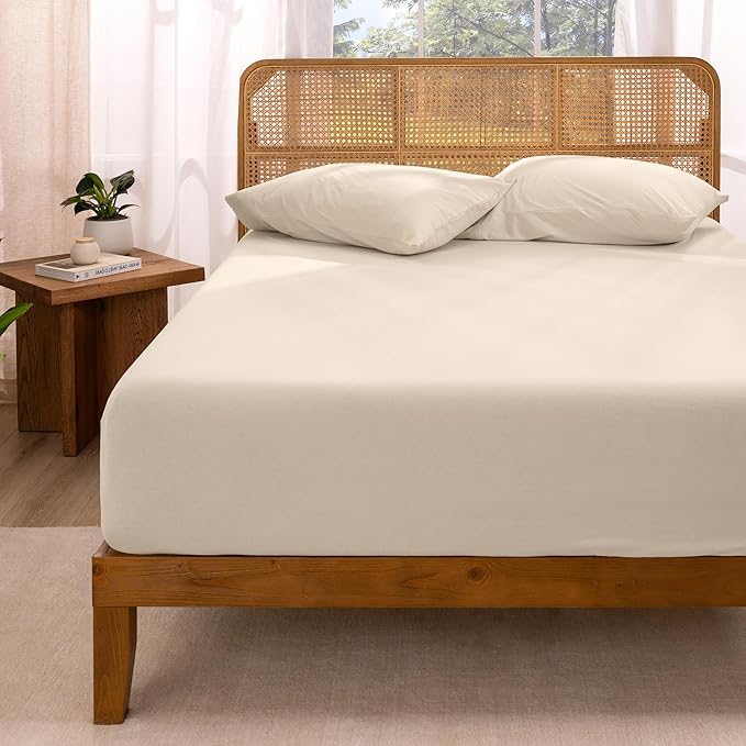 Bare Home 100% Organic Cotton Jersey Fitted Sheet - Twin XL Size - Ultra Soft - Deep Pocket Fitted Sheet - 100% Cotton - Ring Spun Yarns (Twin XL, Sand)