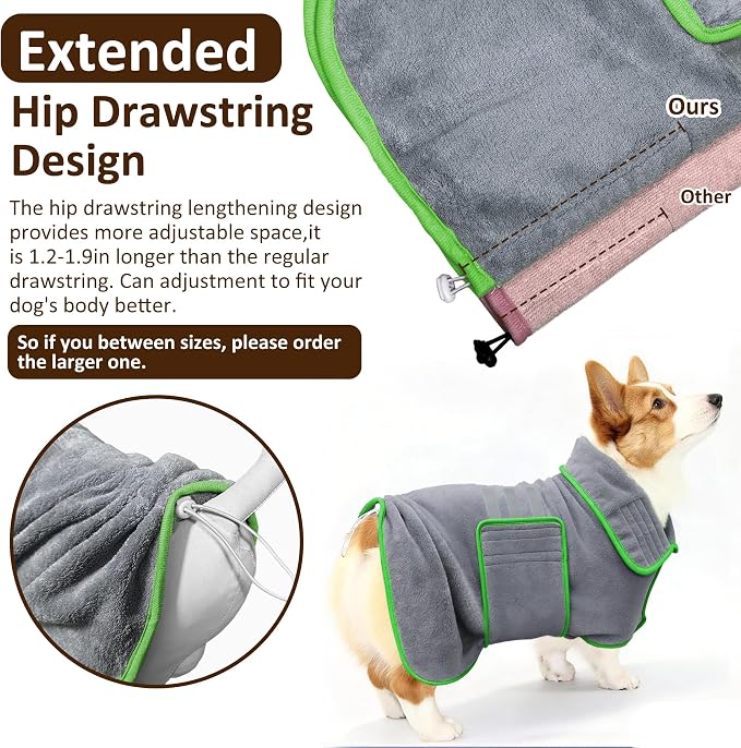 Soft Dog Bathrobe Fast Drying Dog Coat, Super Absorbent Dog Towels for After Bath, Microfiber Pet Robe Adjustable Collar & Belly Warm Keeping Dogs Coat for Pet Dogs & Cats (Grey, XX-Large)
