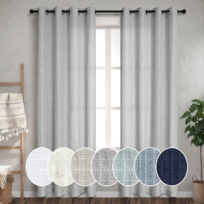 Pitalk Light Grey 102 Length Curtains for Living Dinning Room 2 Panels Grommet Eyelet Light Filtering Burlap Farmhouse Window Drapes Silver Gray Curtains 102 Inches Long for Patio Sliding Door Bedroom